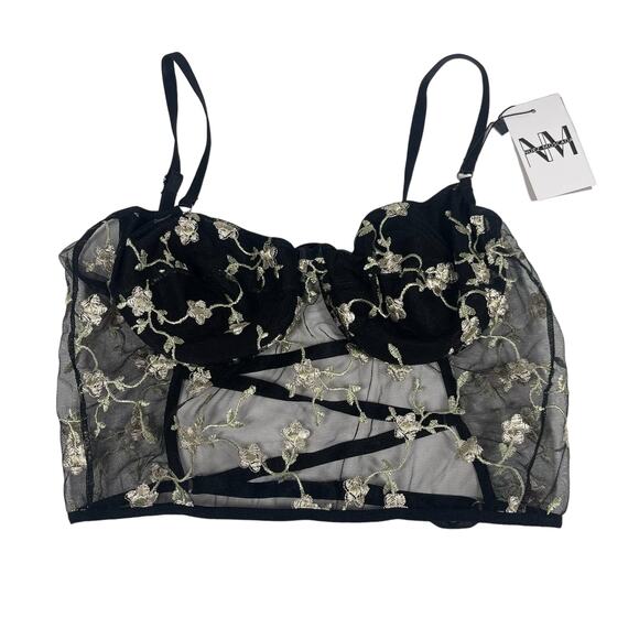 NEW Nuez Moscada The Gardenia Bustier Women's SZ Medium Black Embroidered Floral - Picture 2 of 6